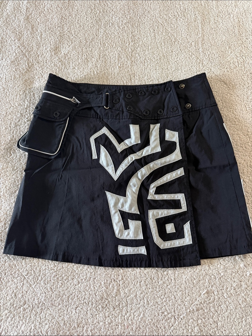 jamie sadock Black Wrap Mini Skirt with White Appliqué Xl